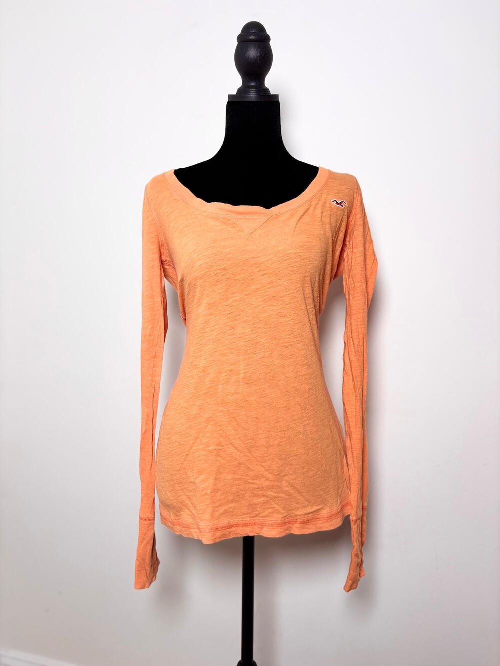 Vtg Y2K Hollister Orange Boatneck Long Sleeve Lightweight Thermal Top Size M